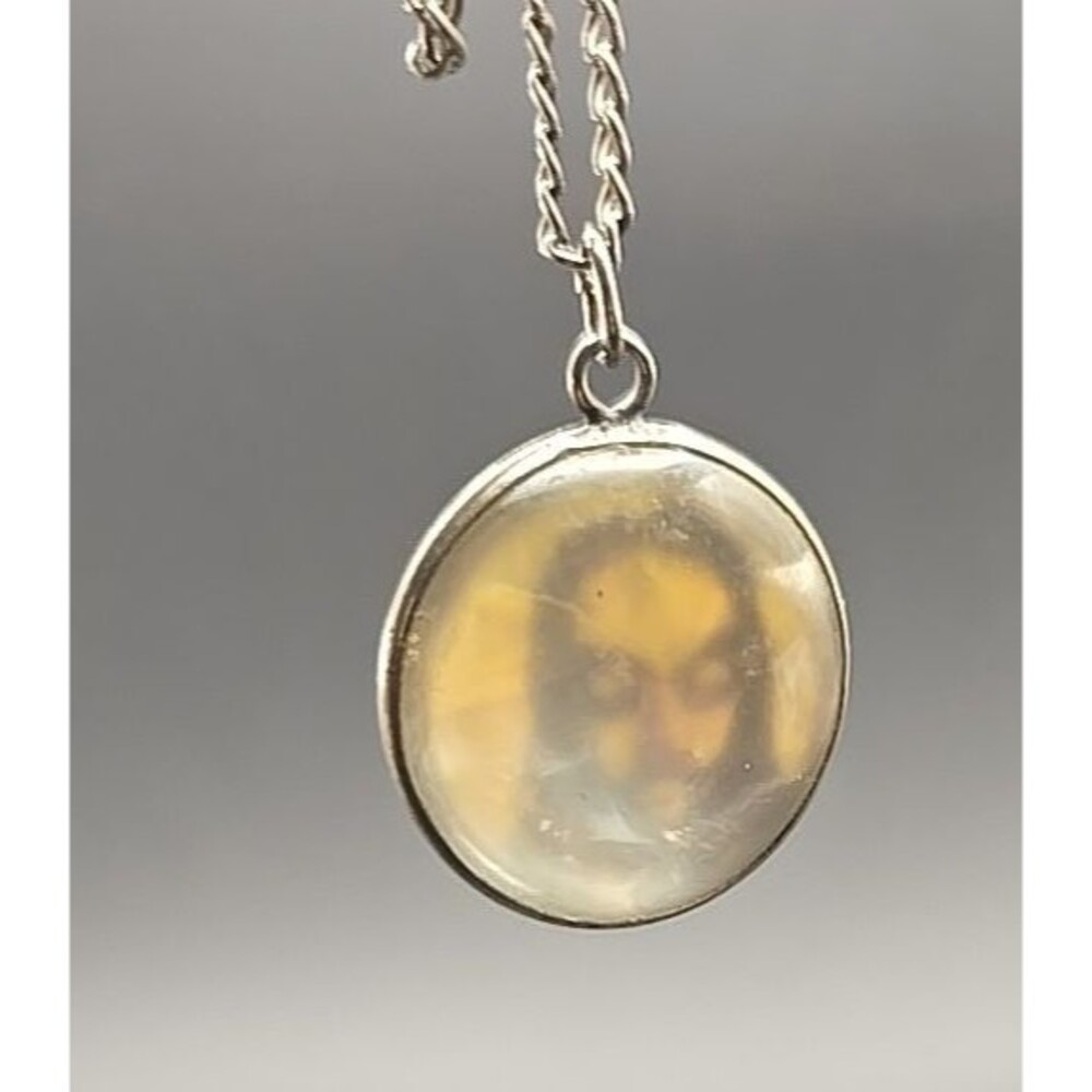 Jesus Catholic religious gold tone white cabochon pendant for necklace vintage